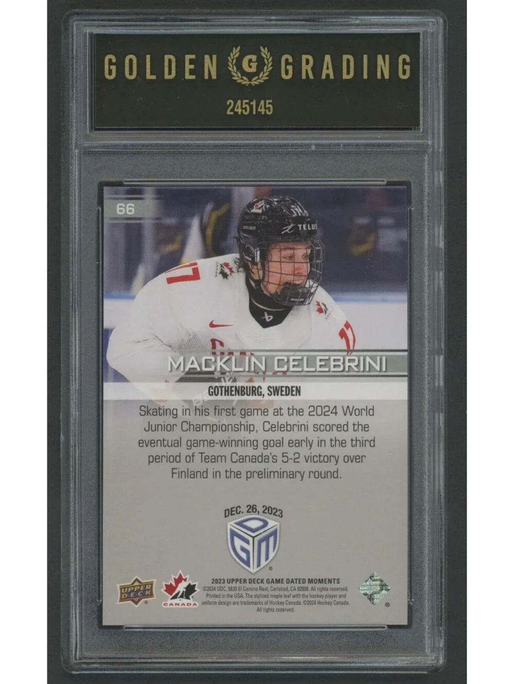 2023 Upper Deck #66 Macklin Celebrini  Rookie Card (RC) Mint 9